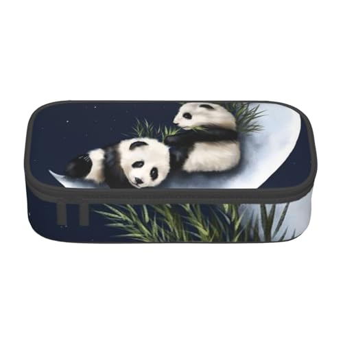 IguaTu Federmäppchen mit karierter Flagge, großes Fassungsvermögen, für die Schule, Schreibwaren-Organizer-Tasche mit Fächern, Reißverschlusstasche, Panda und Mond, Einheitsgröße, Kosmetikkoffer von IguaTu