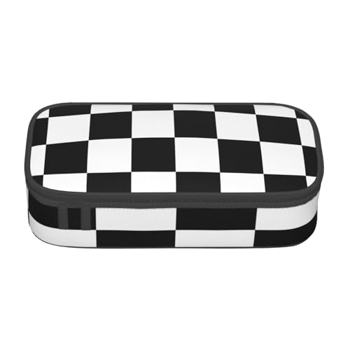 IguaTu Federmäppchen mit karierter Flagge, großes Fassungsvermögen, für die Schule, Schreibwaren-Organizer-Tasche mit Fächern, Reißverschlusstasche, Schwarz-weiße karierte Rennflagge, Einheitsgröße von IguaTu