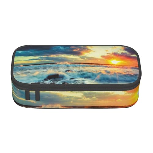 IguaTu Federmäppchen mit karierter Flagge, großes Fassungsvermögen, für die Schule, Schreibwaren-Organizer-Tasche mit Fächern, Reißverschlusstasche, Sonnenuntergang Strand, Einheitsgröße von IguaTu