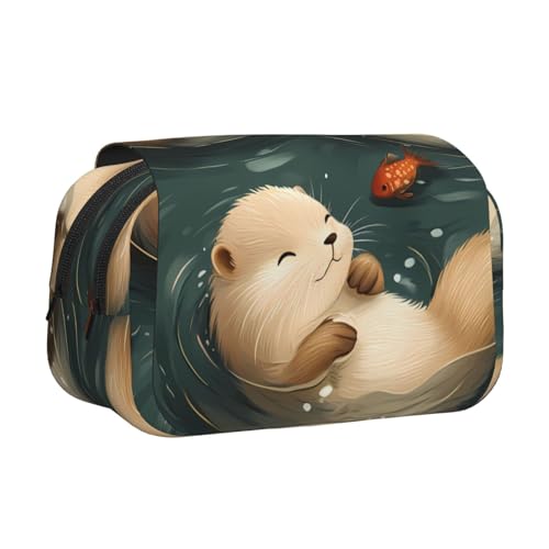 IguaTu Federmäppchen mit modernem Punktemuster, doppellagig, Oxford-Stoff, Stifteetui mit Reißverschluss und Klappe, großes Fassungsvermögen, Schreibwarentasche für Schule, Büro, Reisen, Otter von IguaTu