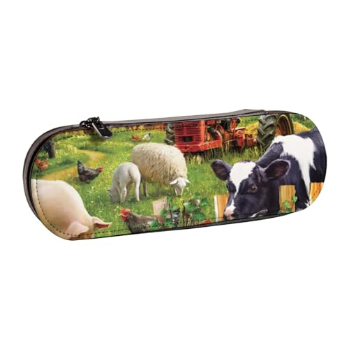 IguaTu Federmäppchen und Make-up-Organizer aus Leder, Zebramuster, wasserdicht, mit Reißverschluss, kompakte Reise-Stifttasche für Schule, Büro, Bauernhoftiere, Einheitsgröße, Kosmetikkoffer von IguaTu