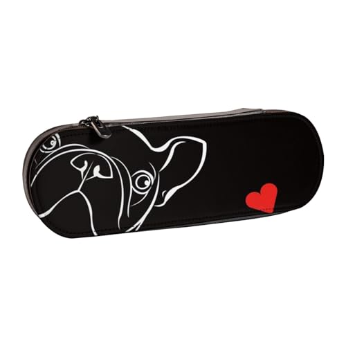 IguaTu Federmäppchen und Make-up-Organizer aus Leder, Zebramuster, wasserdicht, mit Reißverschluss, kompakte Reise-Stifttasche für Schule, Büro, Französischer Hund, Einheitsgröße, Kosmetikkoffer von IguaTu