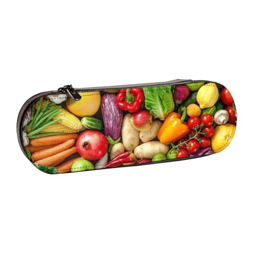 IguaTu Federmäppchen und Make-up-Organizer aus Leder, Zebramuster, wasserdicht, mit Reißverschluss, kompakte Reise-Stifttasche für Schule, Büro, Frisches Obst und Gemüse, Einheitsgröße, Kosmetikkoffer von IguaTu