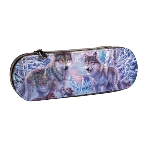 IguaTu Federmäppchen und Make-up-Organizer aus Leder, Zebramuster, wasserdicht, mit Reißverschluss, kompakte Reise-Stifttasche für Schule, Büro, Wölfe Familie, Einheitsgröße, Kosmetikkoffer von IguaTu