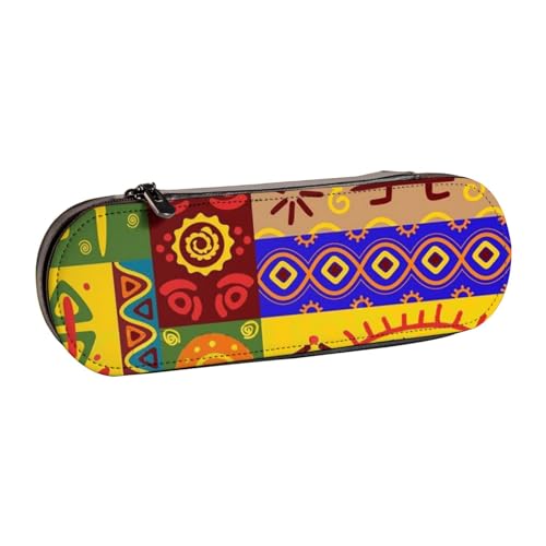 IguaTu Federmäppchen und Make-up-Organizer aus Leder, mit Pfeilen, wasserdicht, mit Reißverschluss, kompakte Reise-Stifttasche für Schule, Büro, Geschenk, Afrikanische Nationalmuster., Einheitsgröße von IguaTu