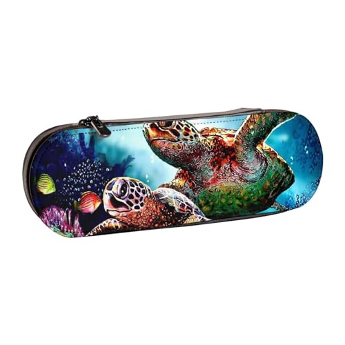IguaTu Federmäppchen und Make-up-Organizer aus Leder, mit Pfeilen, wasserdicht, mit Reißverschluss, kompakte Reise-Stifttasche für Schule, Büro, Geschenk, Diamantgemälde Meeresschildkröten von IguaTu