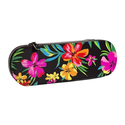 IguaTu Federmäppchen und Make-up-Organizer aus Leder, mit Pfeilen, wasserdicht, mit Reißverschluss, kompakte Reise-Stifttasche für Schule, Büro, Geschenk, Hawaii-Blume, Einheitsgröße, Kosmetikkoffer von IguaTu