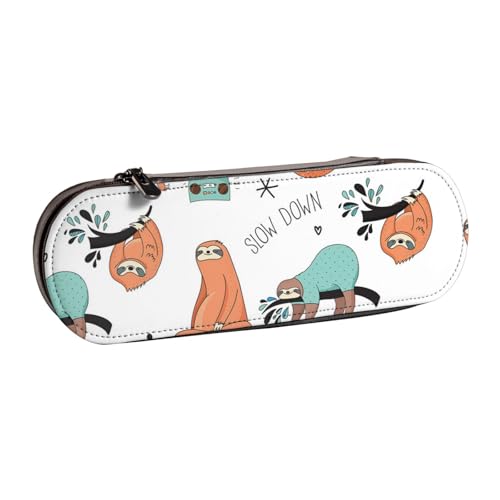 IguaTu Federmäppchen und Make-up-Organizer aus Leder, mit Reißverschluss, kompaktes Reise-Stiftetui für Schule, Büro, Braun Faultier, Einheitsgröße, Kosmetikkoffer von IguaTu