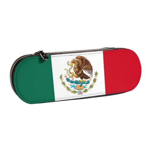IguaTu Federmäppchen und Make-up-Organizer aus Leder, mit Reißverschluss, kompaktes Reise-Stiftetui für Schule, Büro, Flagge Mexikos, Einheitsgröße, Kosmetikkoffer von IguaTu