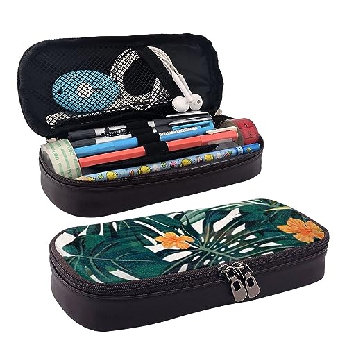 IguaTu Flugzeugträger Federmäppchen Große Kapazität Bedrucktes Federmäppchen Schreibwaren Organizer für Schule Bürobedarf, Tropische Sommer-Hawaii-Blume, Palmenblätter, Einheitsgröße, Beauty Case von IguaTu