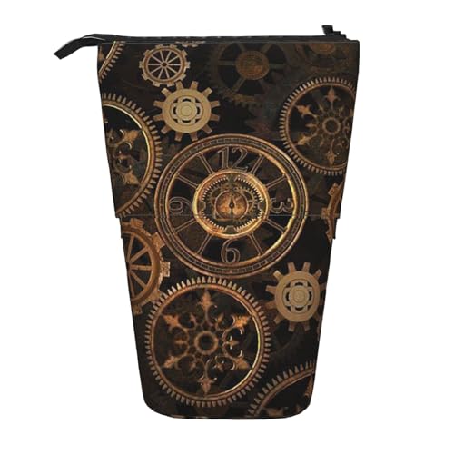 IguaTu Fresh Tropical Lemons Erweiterbares Federmäppchen, Teleskop-Schreibwaren-Organizer, strapazierfähiges Oxford-Gewebe, Mehrzweck-Tasche für Stifte, Make-up, Gears Clock Bronze Century, von IguaTu