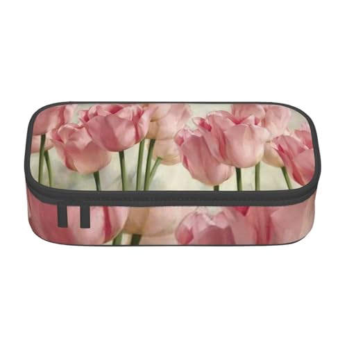 IguaTu Funny Fox Federmäppchen mit großer Kapazität für Schule, Schreibwaren Organizer Tasche mit Fächern, Reißverschlusstasche, Rosa Tulpen, Einheitsgröße, Kosmetikkoffer von IguaTu