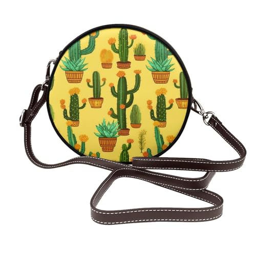 IguaTu Gelbe und braune Dreiecke, runde Leder-Umhängetasche für Damen, mit abnehmbarem Riemen, stilvolle Crossbody-Kreis-Geldbörse, Gelber Kaktus, Einheitsgröße IguaTu Gelbe und braune Dreiecke, runde Leder-Umhängetasche für Damen, mit abnehmbarem Riemen, stilvolle Crossbody-Kreis-Geldbörse, Gelber Kaktus, Einheitsgröße von IguaTu