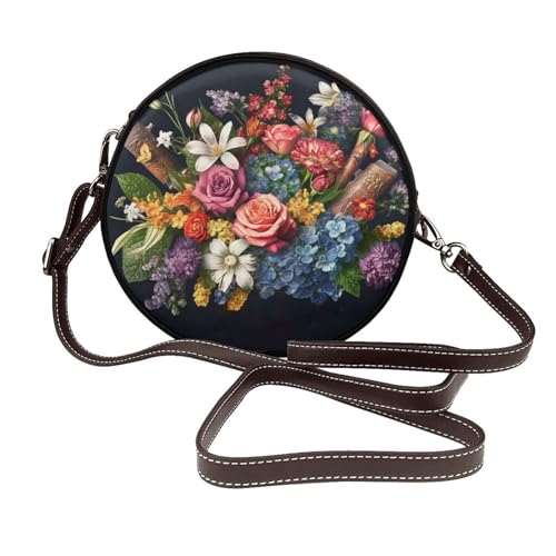 IguaTu Gelbe und braune Dreiecke, runde Leder-Umhängetasche für Damen, mit abnehmbarem Riemen, stilvolle Crossbody-Kreis-Geldbörse, Thug Life Blumen, Einheitsgröße IguaTu Gelbe und braune Dreiecke, runde Leder-Umhängetasche für Damen, mit abnehmbarem Riemen, stilvolle Crossbody-Kreis-Geldbörse, Thug Life Blumen, Einheitsgröße von IguaTu