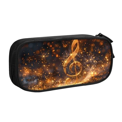 IguaTu Goldene Musiknote mit glänzendem Stern Große Kapazität Federmäppchen - Doppelschicht Schreibwaren Organizer für Schule, Büro, Reisen, Schwarz , Einheitsgröße, Kosmetikkoffer von IguaTu