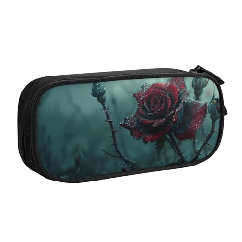 IguaTu Gothic Rose Große Kapazität Federmäppchen - Doppelschicht Schreibwaren Organizer für Schule, Büro, Reisen, Schwarz , Einheitsgröße, Kosmetikkoffer von IguaTu