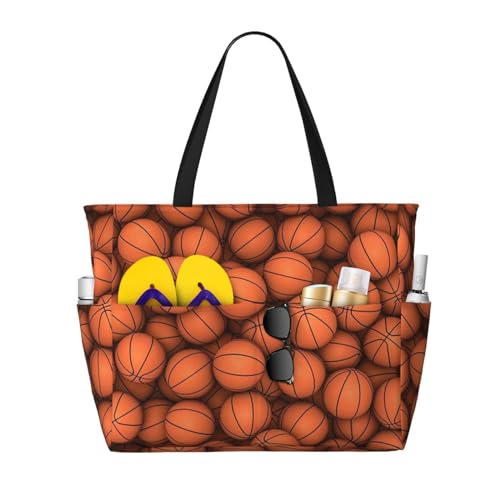 IguaTu Große wasserdichte Strandtasche für Damen, mit Reißverschluss und Tasche, für Reisen, Einkaufen, Pool (Französische Bulldogge), Basketball Orange 2, Einheitsgröße von IguaTu