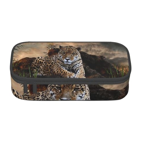 IguaTu Grüne Blätter Wand Große Kapazität Federmäppchen für Schule Schreibwaren Organizer Tasche mit Fächern Reißverschlusstasche, Afrikanischer Tier-Leopard, Einheitsgröße, Kosmetikkoffer von IguaTu