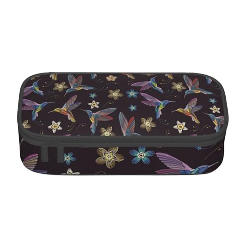 IguaTu Halloween fliegende Fledermäuse Große Kapazität Federmäppchen für Schule Schreibwaren Organizer Tasche mit Fächern Reißverschlusstasche, Blumenkolibri-Stickerei, Einheitsgröße, Kosmetikkoffer von IguaTu