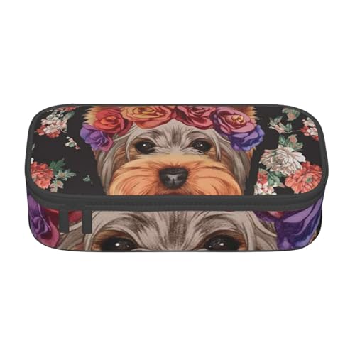 IguaTu Halloween fliegende Fledermäuse Große Kapazität Federmäppchen für Schule Schreibwaren Organizer Tasche mit Fächern Reißverschlusstasche, Yorkie Dog Floral, Einheitsgröße, Kosmetikkoffer von IguaTu