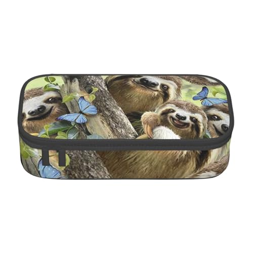 IguaTu Hühner und Bauernhof Große Kapazität Federmäppchen für Schule, Schreibwaren Organizer Tasche mit Fächern, Reißverschlusstasche, Faultierfamilie, Einheitsgröße, Kosmetikkoffer von IguaTu