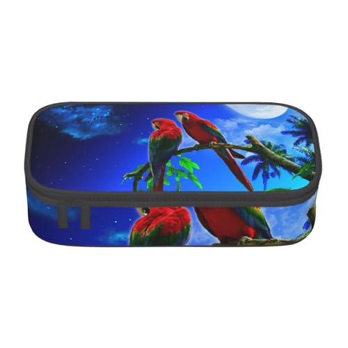 IguaTu Hühner und Bauernhof Große Kapazität Federmäppchen für Schule, Schreibwaren Organizer Tasche mit Fächern, Reißverschlusstasche, Papageien, Einheitsgröße, Kosmetikkoffer von IguaTu