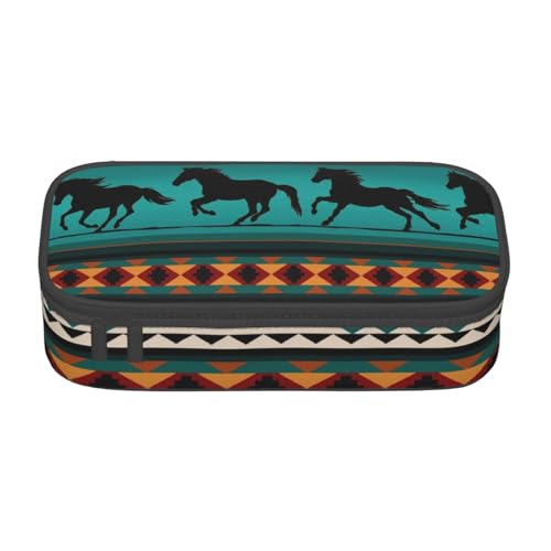 IguaTu Hühner und Bauernhof Große Kapazität Federmäppchen für Schule, Schreibwaren Organizer Tasche mit Fächern, Reißverschlusstasche, Pferde-Streifenmuster, Einheitsgröße, Kosmetikkoffer von IguaTu