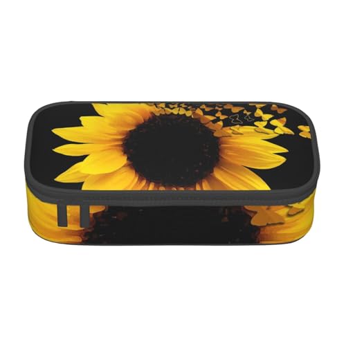 IguaTu Hühner und Bauernhof Große Kapazität Federmäppchen für Schule, Schreibwaren Organizer Tasche mit Fächern, Reißverschlusstasche, Sonnenblumen-Blumen- und Schmetterlingskunst, Einheitsgröße von IguaTu