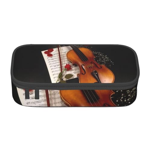 IguaTu Hühner und Bauernhof Große Kapazität Federmäppchen für Schule, Schreibwaren Organizer Tasche mit Fächern, Reißverschlusstasche, Violine Notenblätter, Einheitsgröße, Kosmetikkoffer von IguaTu