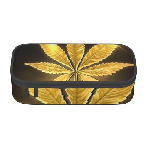 IguaTu Ladybug Federmäppchen mit großem Fassungsvermögen für Schule, Schreibwaren Organizer Tasche mit Fächern, Reißverschlusstasche, Golden Cannabis, Einheitsgröße, Kosmetikkoffer von IguaTu