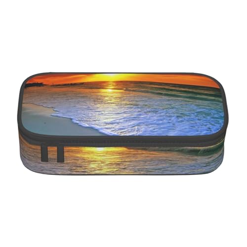 IguaTu Ladybug Federmäppchen mit großem Fassungsvermögen für Schule, Schreibwaren Organizer Tasche mit Fächern, Reißverschlusstasche, Strand mit Sonnenuntergang, Einheitsgröße, Kosmetikkoffer von IguaTu