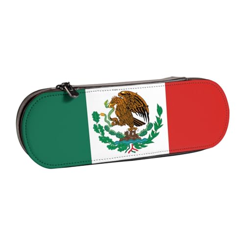 IguaTu Loon Birds Hartschalen-Federmäppchen und Make-up-Organizer aus Leder, wasserdichte Kosmetiktasche mit Reißverschluss, kompakte Reise-Stifttasche für Schule, Büro, Flagge Mexikos, Einheitsgröße von IguaTu