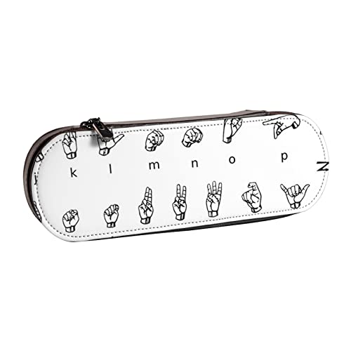 IguaTu Loon Birds Hartschalen-Federmäppchen und Make-up-Organizer aus Leder, wasserdichte Kosmetiktasche mit Reißverschluss, kompakte Reise-Stifttasche für Schule, Büro, Gebärdensprache Alphabet von IguaTu