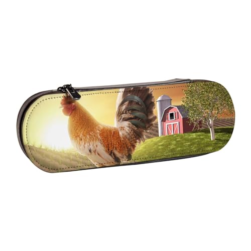 IguaTu Loon Birds Hartschalen-Federmäppchen und Make-up-Organizer aus Leder, wasserdichte Kosmetiktasche mit Reißverschluss, kompakte Reise-Stifttasche für Schule, Büro, Huhn Hahn, Einheitsgröße von IguaTu