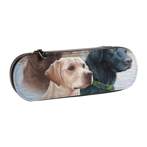 IguaTu Loon Birds Hartschalen-Federmäppchen und Make-up-Organizer aus Leder, wasserdichte Kosmetiktasche mit Reißverschluss, kompakte Reise-Stifttasche für Schule, Büro, Labrador-Hunde, Einheitsgröße von IguaTu