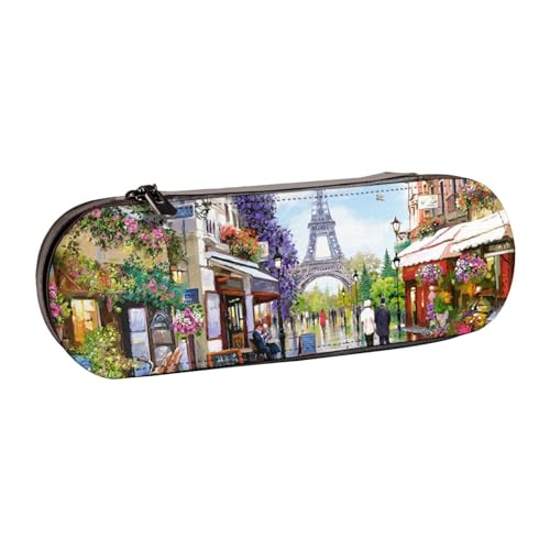 IguaTu Loon Birds Hartschalen-Federmäppchen und Make-up-Organizer aus Leder, wasserdichte Kosmetiktasche mit Reißverschluss, kompakte Reise-Stifttasche für Schule, Büro, Paris Straßenszene Eiffelturm von IguaTu