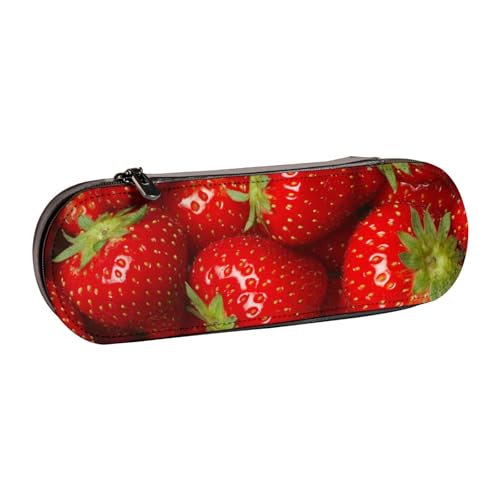 IguaTu Loon Birds Hartschalen-Federmäppchen und Make-up-Organizer aus Leder, wasserdichte Kosmetiktasche mit Reißverschluss, kompakte Reise-Stifttasche für Schule, Büro, Rote Erdbeerfrucht von IguaTu