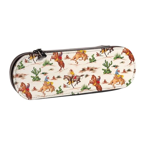 IguaTu Lustiges Kaninchen-Hartschalen-Federmäppchen und Make-up-Organizer – wasserdichte Kosmetikpinseltasche mit Reißverschluss, kompakte Reise-Stifttasche für Schule, Büro, Cowboy Reitpferd von IguaTu