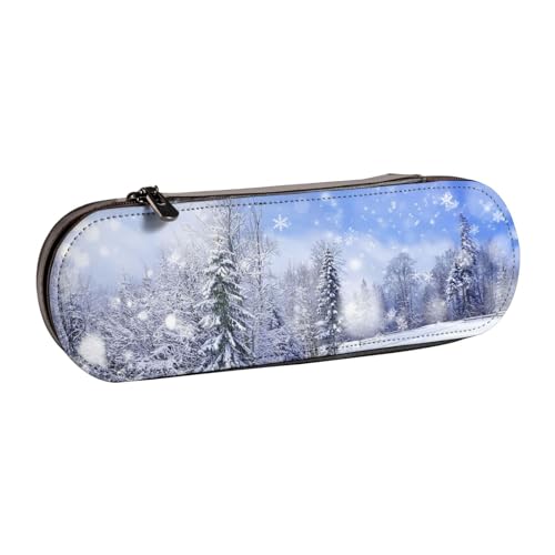 IguaTu Lustiges Kaninchen-Hartschalen-Federmäppchen und Make-up-Organizer – wasserdichte Kosmetikpinseltasche mit Reißverschluss, kompakte Reise-Stifttasche für Schule, Büro, Winterlandschaft von IguaTu