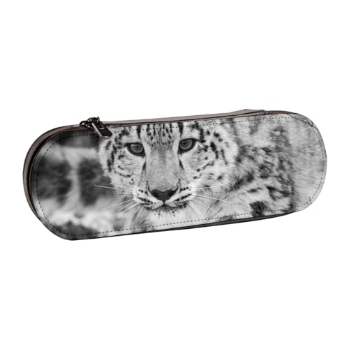 IguaTu Lustiges Kaninchen-Hartschalen-Federmäppchen und Make-up-Organizer – wasserdichte Kosmetikpinseltasche mit Reißverschluss, kompakte Reise-Stifttasche für Schule, Büro, schneeleopard von IguaTu