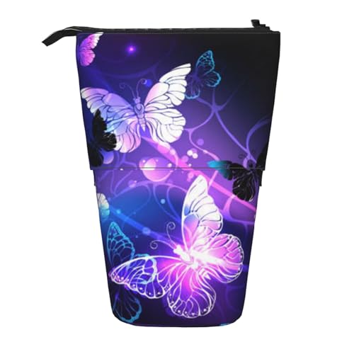 IguaTu Many Zombie Erweiterbares Federmäppchen, Teleskop-Schreibwaren-Organizer, strapazierfähiges Oxford-Gewebe, Mehrzweck-Tasche für Stifte, Make-up, Weiße und violette Schmetterlinge, von IguaTu