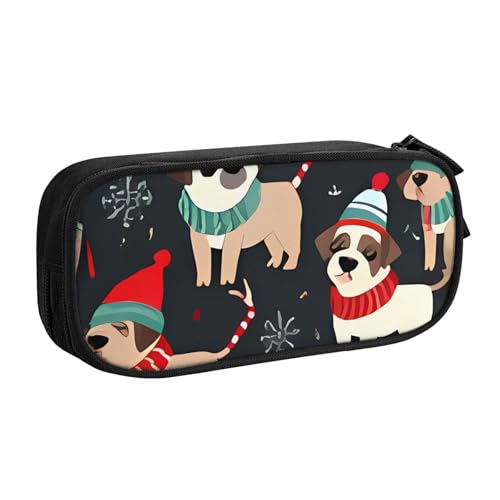 IguaTu Merry Christmas Dog Federmäppchen mit großer Kapazität – doppellagiger Schreibwaren-Organizer für Schule, Büro, Reisen, Schwarz , Einheitsgröße, Kosmetikkoffer von IguaTu