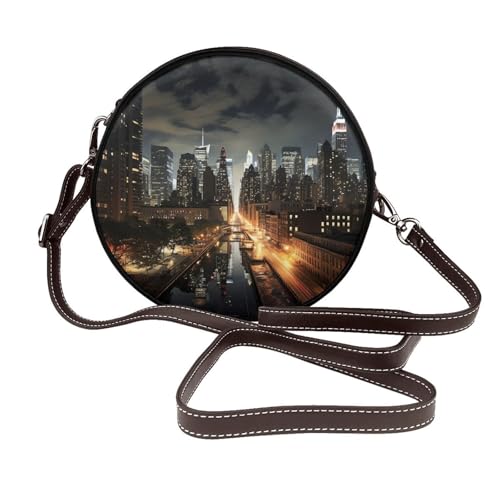 IguaTu Merry Christmas Penguins Round Leather Shoulder Bag for Women with Detachable Strap Stylish Crossbody Circle Purse, Manhattan at Night, Einheitsgröße IguaTu Merry Christmas Penguins Round Leather Shoulder Bag for Women with Detachable Strap Stylish Crossbody Circle Purse, Manhattan at Night, Einheitsgröße von IguaTu