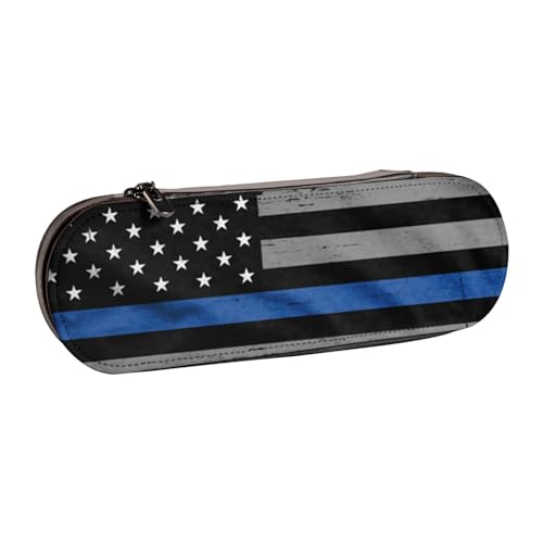 IguaTu Mid Century Modernes Hartschalen-Federmäppchen und Make-up-Organizer – wasserdichte Kosmetikpinseltasche mit Reißverschluss, kompakte Reise-Stifttasche für Schule, Büro, American Thin Blue Line von IguaTu