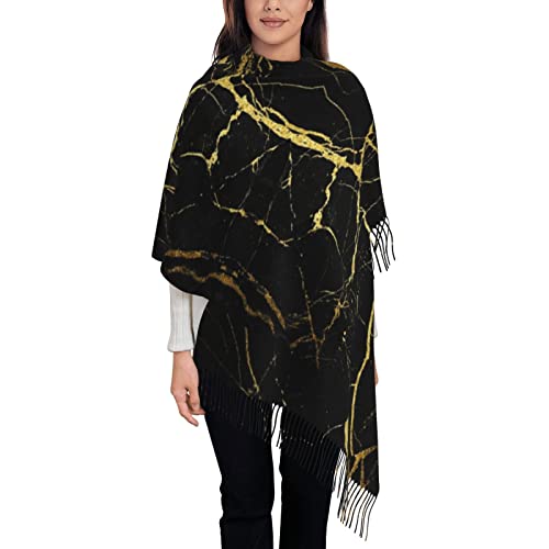 IguaTu Modischer Schal für Damen, glänzender Overlook-bedruckter Schal, langer Schal, warmer Winterschal, Schwarz Gold Marmor, One size von IguaTu