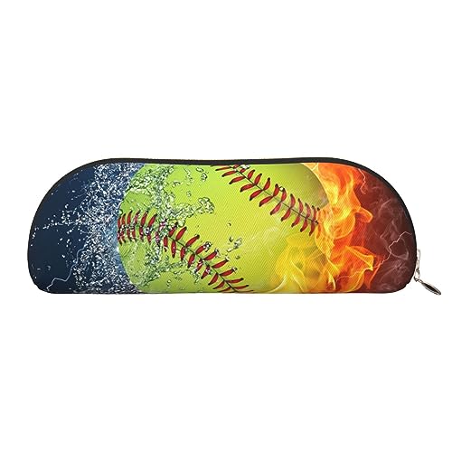 IguaTu Orange Softball Baseball auf Feuer und Wasser Leder Bleistift Tasche - Kosmetiktasche mit glattem Reißverschluss - Münztasche - Büro Schreibwaren Organizer, gold, Einheitsgröße, Schulranzen von IguaTu