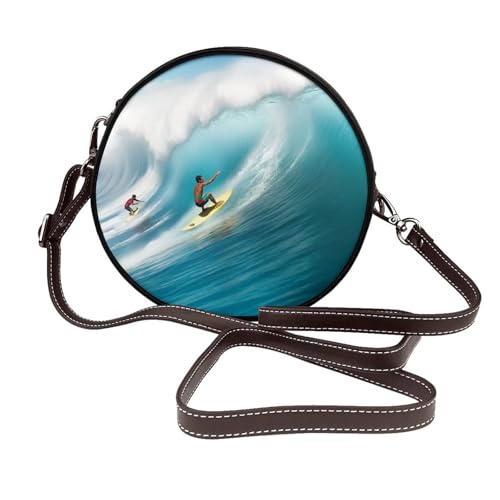 IguaTu Park Runde Leder-Umhängetasche für Damen mit abnehmbarem Riemen, stilvolle Crossbody-Kreis-Geldbörse, Surfen, Einheitsgröße IguaTu Park Runde Leder-Umhängetasche für Damen mit abnehmbarem Riemen, stilvolle Crossbody-Kreis-Geldbörse, Surfen, Einheitsgröße von IguaTu