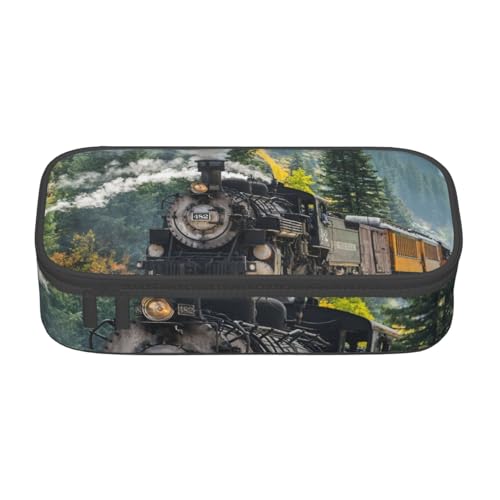 IguaTu Pferde Große Kapazität Federmäppchen für Schule Schreibwaren Organizer Tasche mit Fächern Reißverschlusstasche, Dampfzug, Einheitsgröße, Kosmetikkoffer von IguaTu