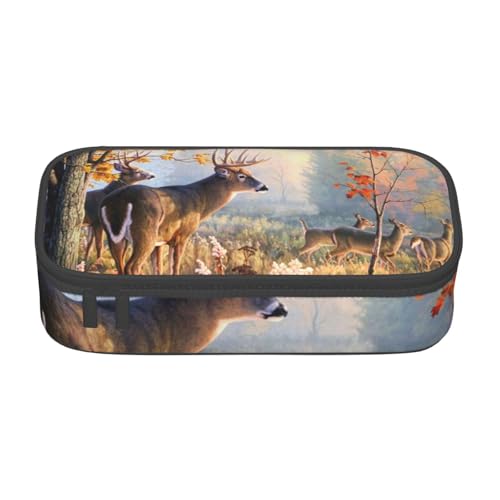 IguaTu Pferde Große Kapazität Federmäppchen für Schule Schreibwaren Organizer Tasche mit Fächern Reißverschlusstasche, Hirschkunst, Einheitsgröße, Kosmetikkoffer von IguaTu