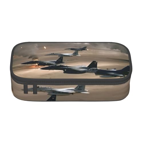 IguaTu Pferde Große Kapazität Federmäppchen für Schule Schreibwaren Organizer Tasche mit Fächern Reißverschlusstasche, Kriegsflugzeug, Einheitsgröße, Kosmetikkoffer von IguaTu